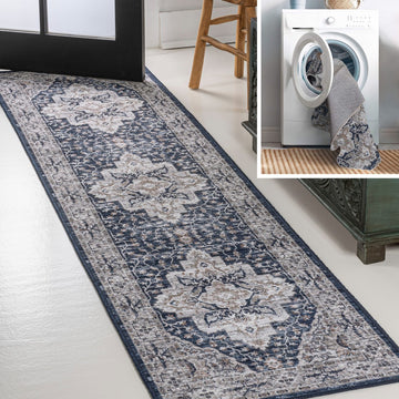 Didim Boho Gray Medallion Washable Area Rug